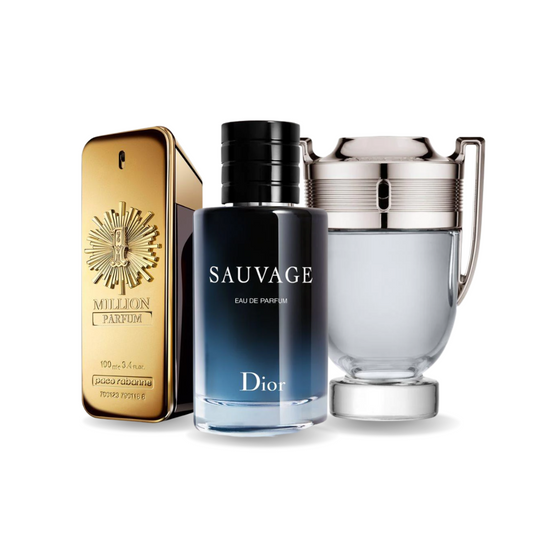 Kit de 3 perfumes Paco Rabanne ONE MILLION, Dior SAUVAGE e Paco Rabanne INVICTUS 100ml