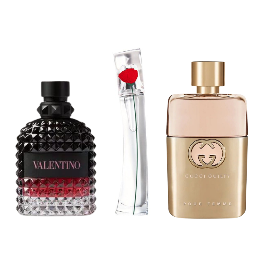 Kit de 3 perfumes Gucci Guilt, Valentini Intense, e Flower Kenzo 100ml